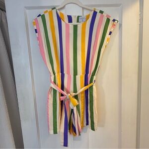 Colorful Striped Romper with Belt